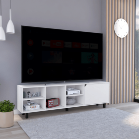 Conquest Tv Stand for TV¬¥s up 70", Four Open Shelves, Five Legs, White