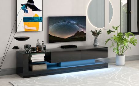 On-Trend TV Stand with Two Media Storage Cabinets Modern High Gloss Entertainment Center for 75 Inch TV