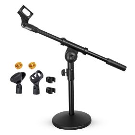5 Core Desk Microphone Stand Black • Adjustable Height Extendable Boom Arm • Table Mic Holder w Round Base Anti Slip Pad • Universal Mic Clip and 3/8'