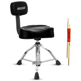 5 CORE Drum Throne with Backrest Thick Padded Adjustable Guitar Stool Motorcycle Style Saddle Music Chair Seat for Adult Drummers - DS CH BLK REST