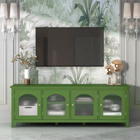 71-inch stylish TV cabinet,Entertainment CenterTV stand,TVConsoleTable, Media Console,solidwood frame,Changhong glass door,Metal handle,antique green