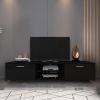Black TV Stand for 70 Inch TV Stands, Media Console Entertainment Center Television Table, 2 Storage Cabinet with Open Shelves for Living Room Bedroom