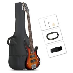 [Do Not Sell on Amazon]Glarry 44 Inch GIB 5 String H-H Pickup Laurel Wood Fingerboard Electric Bass Guitar with Bag and other Accessories Sunset Color