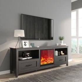 70.08 Inch Length Black TV Stand for Living Room and Bedroom, with 2 Drawers and 4 High-Capacity Storage Compartment,With fireplace
