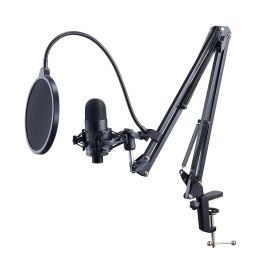 VEVOR USB Microphone, 192kHz/24-bit, Professional Condenser Microphone Kit, with Boom Arm Stand Pop Filter Shock Mount Mute Button Headphones Jack