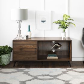 Contemporary Metal and Wood Glass-Shelf TV Stand for TVs up to 58 - Dark Walnut
