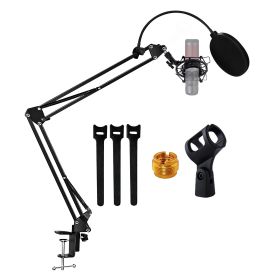 5 Core Microphone Arm Stand Upgraded Adjustable Suspension Boom Scissor Arm Mic Holder with Pop Filter 3/8" to 5/8" Adapter Mic Clip Shock Mount Cable