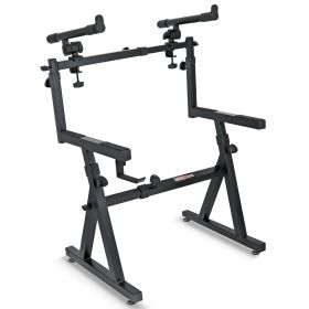 5 CORE Keyboard Stand 2 Tier Z Style Adjustable Electric Piano Riser Foldable & Heavy Duty Lift Holder With Secure Strap Mount For 54 88 Key Instrumen
