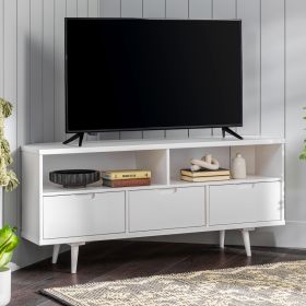 Mid-Century Modern Minimalist 3-Drawer Corner TV Stand for TVs up to 58 - White