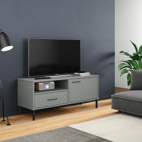 TV Stand with Metal Legs Gray Solid Wood Pine OSLO (Color: Gray)
