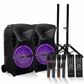 5 CORE 15 Inch TWS PAIR Bluetooth Party Speakers 800 Watt Portable Karaoke PA System Rechargeable Loud Speaker + Tripod Stand 2x Wireless Mics LED Lig (SKU: ACTIVE HOME 15 2-MIC 2PCS)