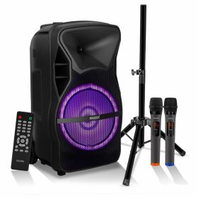 5 CORE 15 Inch TWS PAIR Bluetooth Party Speakers 800 Watt Portable Karaoke PA System Rechargeable Loud Speaker + Tripod Stand 2x Wireless Mics LED Lig (SKU: ACTIVE HOME 15 2-MIC)