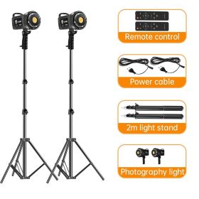 100W Photography LED Video Light Daylight-Balanced Sun Lamp for Softbox Lighting Portrait Flash Studio Accessories Youtube Live (Color: 2pcs with tripod)