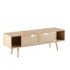 55.12" Rattan TV cabinet, double sliding doors for storage, adjustable shelf, solid wood legs, TV console for living room